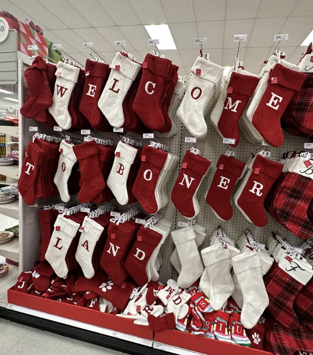 Stockings spelling out "Welcome to Boner Land"