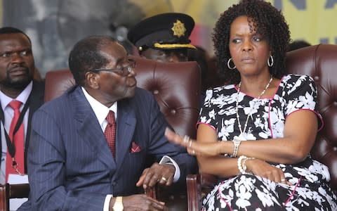 Robert and Grace Mugabe at his 92nd birthday in 2016 - Credit:  Tsvangirayi Mukwazhi/AP
