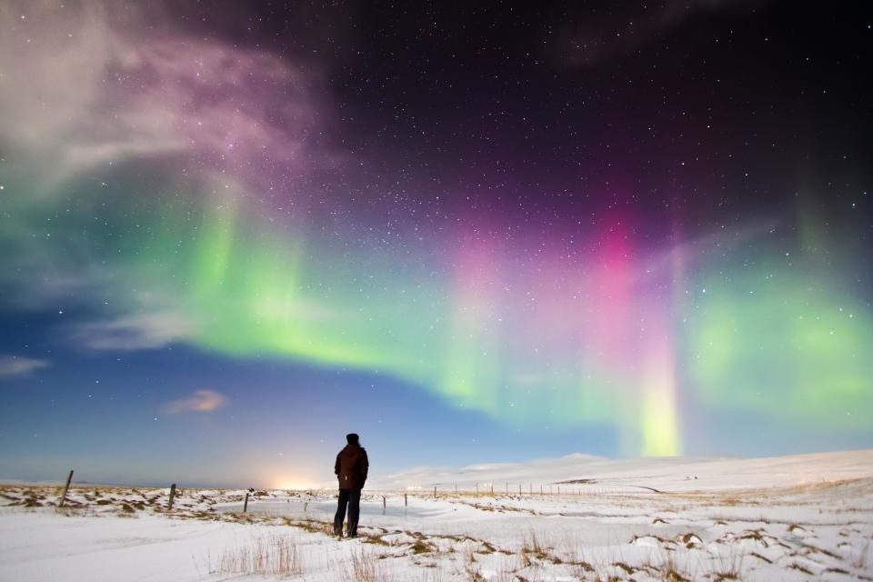 <p>During September to March the Northern Lights are a major attraction in the country, because the colorful belts of light can only be seen in a few places in the world. Here's a look at the Aurora Borealis in north Iceland.</p>