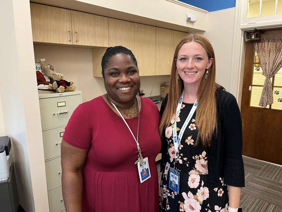 New principal Porscha Harris, left, comes to Bearden Elementary after serving as an assistant principal at Gibbs Elementary. Trista Calhoun was a reading intervention teacher at Sarah Moore Greene Magnet Academy last year.