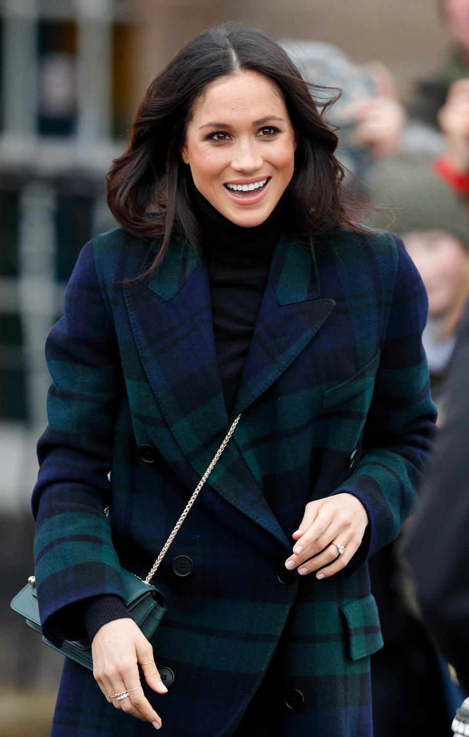 During Meghan Markle’s first trip to Scotland in February 2018, she also stunned in a Burberry tartan coat. Photo: Getty Images