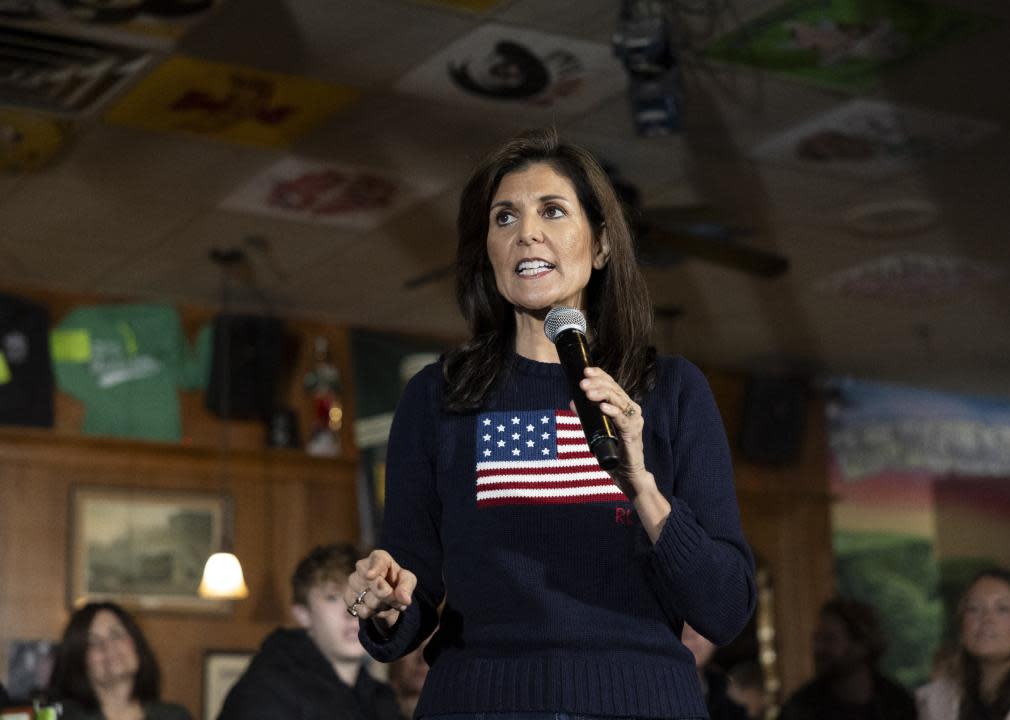 Nikki Haley speaks at a campaign stop.