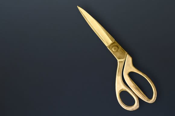A pair of golden scissors.