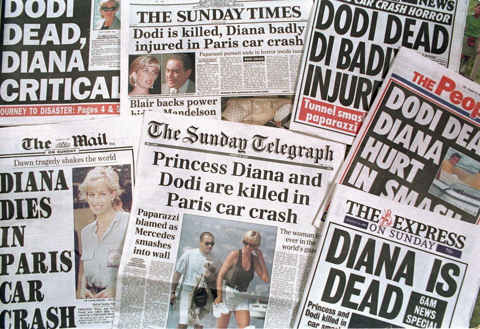 Headlines focusing on Princess Diana's death