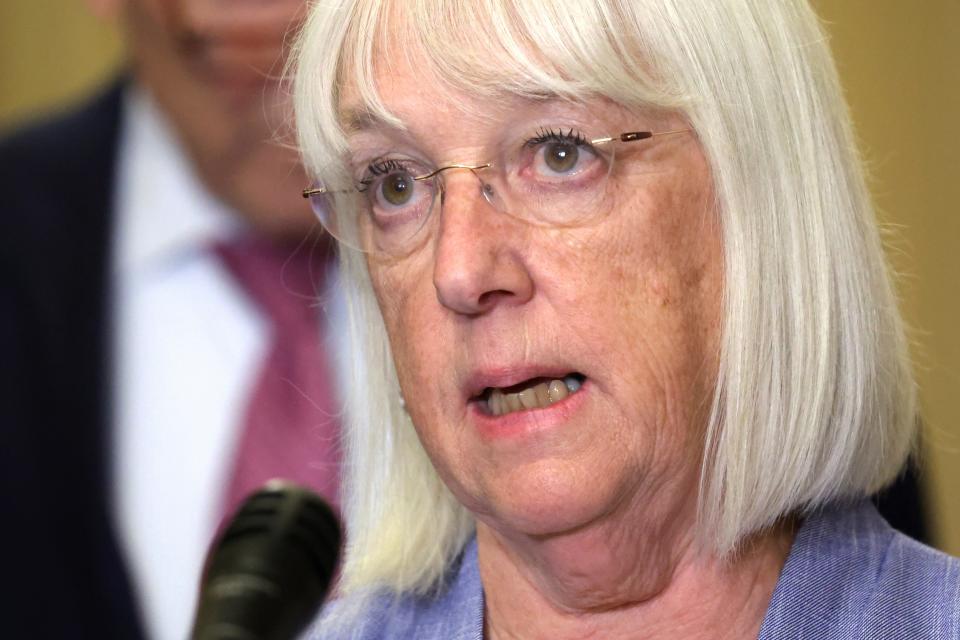 Sen. Patty Murray (D-WA) speaks during a news briefing after a weekly Senate Democratic policy luncheon at the U.S. Capitol on July 9, 2024 in Washington, DC.