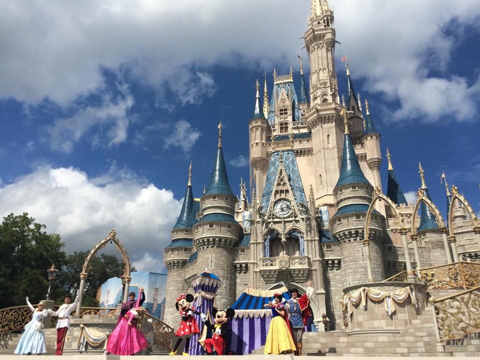 castle show happening on cinderella castle stage in disney world