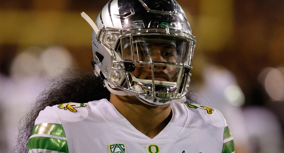 Police in Oregon have arrested a college student in the death of former Ducks linebacker Fotu Leiato. (Getty)