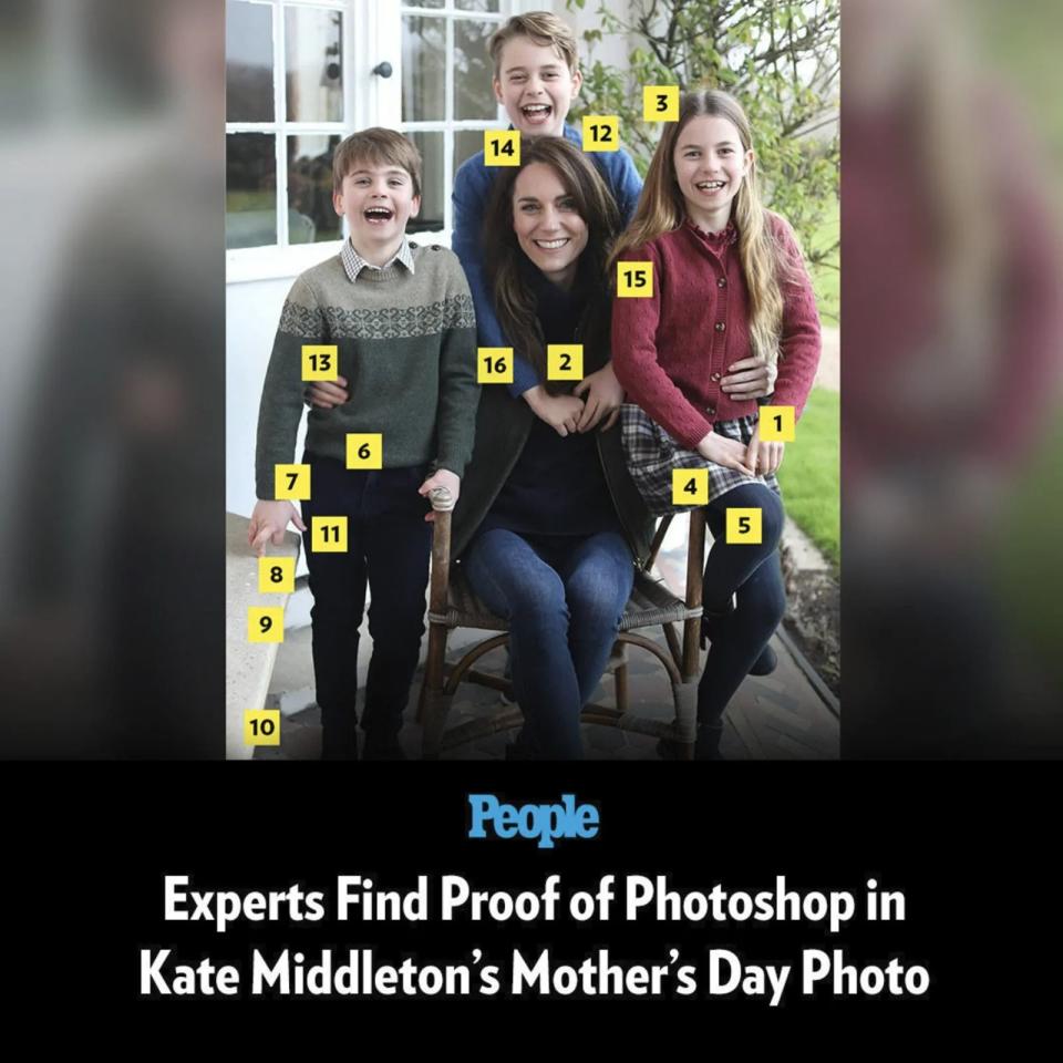 《時人雜誌》分析，凱特王妃的母親節照片不合理地方高達16處。（翻攝People IG）