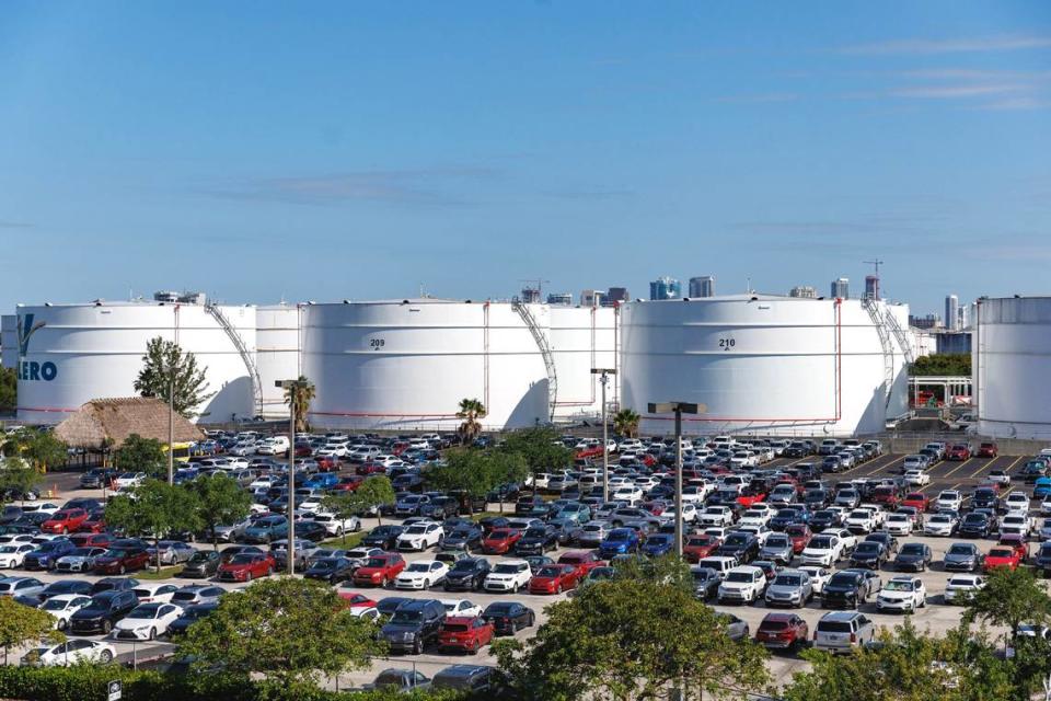 Petroleum storage tanks are seen at Port Everglades n Fort Lauderdale, Florida on Tuesday, April 18, 2023.