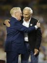 <p>Hall of Fame Los Angeles Dodgers broadcaster Vin Scully, left, hugs Sandy Koufax during Vin Scully Appreciation Day before the team’s baseball game against the Colorado Rockies, Friday, Sept. 23, 2016, in Los Angeles. Scully’s final game at Dodger Stadium will be Sunday. (AP Photo/Jae C. Hong) </p>