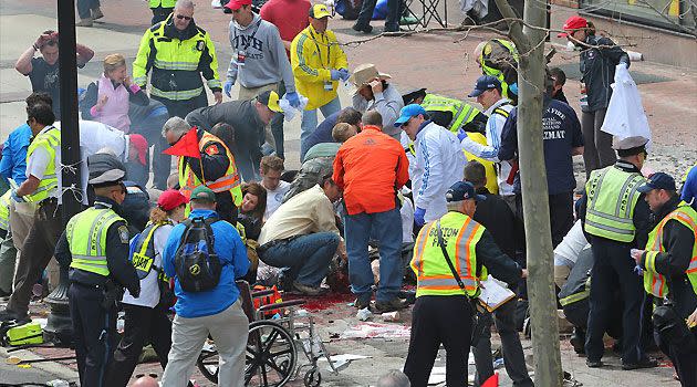 First responders tend to the wounded. Photo: Getty