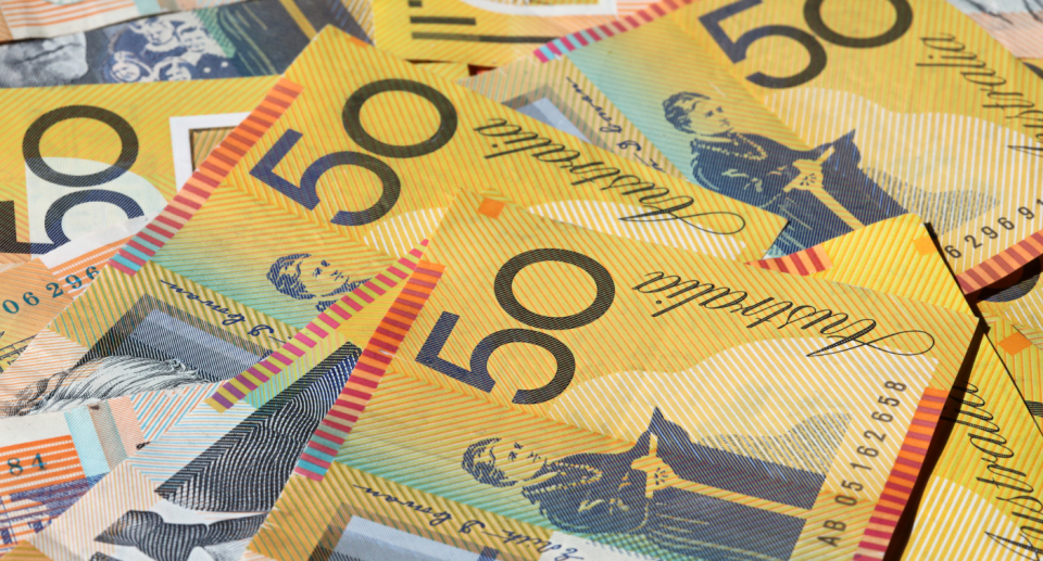 Australian money notes. Health insurance premiums concept.