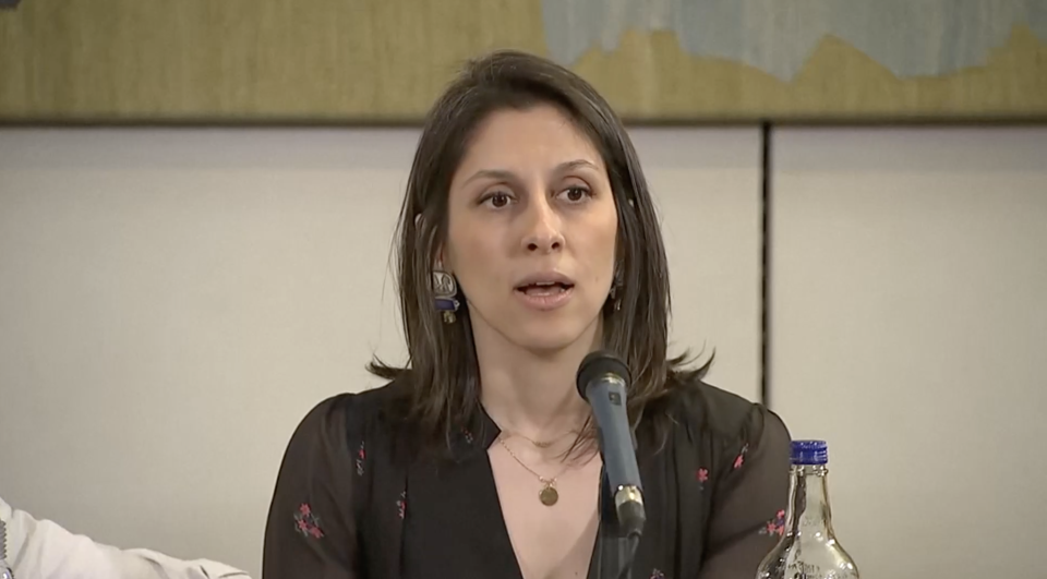 Nazanin speaking at a press conference following her release (Reuters)
