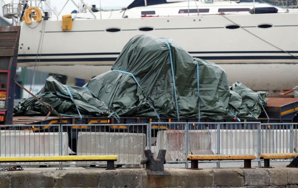 The wreckage of the Irish Coast Guard helicopter was examined by investigators (Brian Lawless/PA) (PA Archive)