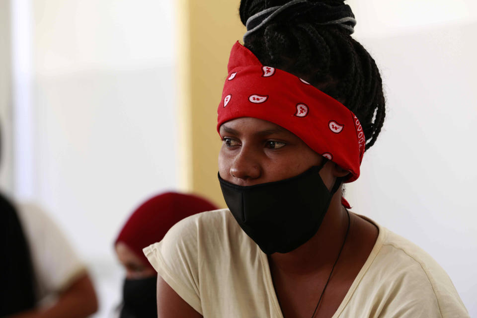 A vaccination campaign against the coronavirus is underway at a Tripoli shelter for migrants, organized jointly by the Libyan center for disease control and the International Organization for Migration. in Tripoli, Libya, Wednesday Oct. 6, 2021. (AP Photo/Yousef Murad)