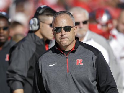 Rutgers head coach Kyle Flood stands on the sideline following a Nebraska touchdown in the first half of an NCAA college football game in Lincoln, Neb., Saturday, Oct. 25, 2014. (AP Photo/Nati Harnik)