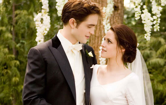 <b>The Twilight Saga: Breaking Dawn – Part 1 (2011) - Kristen Stewart </b><br><br> Writer Stephenie Meyer handpicked Carolina Herrera to design Bella's wedding dress. Apparently, Herrera was more interested in pleasing Kristen Stewart than the director as any good wedding dress designer will tell you, 'you must please the bride'.