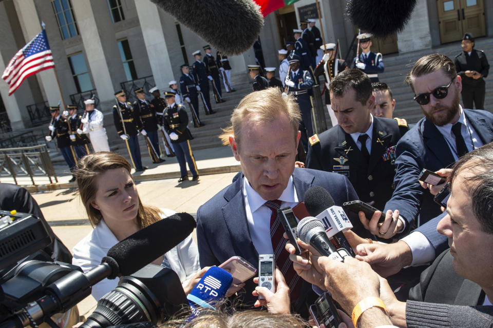 Patrick Shanahan speaks to reporters at the Pentagon on June 14. (Photo: Eric Baradat/AFP/Getty Images)