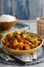 <p>Heat 1 cup of frozen veggie mix and 1 cup cubed frozen <a href="https://www.goodhousekeeping.com/food-recipes/cooking/tips/g2091/prepare-cook-butternut-squash/" rel="nofollow noopener" target="_blank" data-ylk="slk:butternut squash;elm:context_link;itc:0;sec:content-canvas" class="link ">butternut squash</a> as directed. Season with 1 teaspoon dried cranberries, 1 teaspoon of honey, and nutmeg and pepper to taste. Serve with a 5-ounce skinless rotisserie <a href="https://www.goodhousekeeping.com/holidays/thanksgiving-ideas/g1471/leftover-turkey-recipes/" rel="nofollow noopener" target="_blank" data-ylk="slk:turkey breast;elm:context_link;itc:0;sec:content-canvas" class="link ">turkey breast</a>.</p>