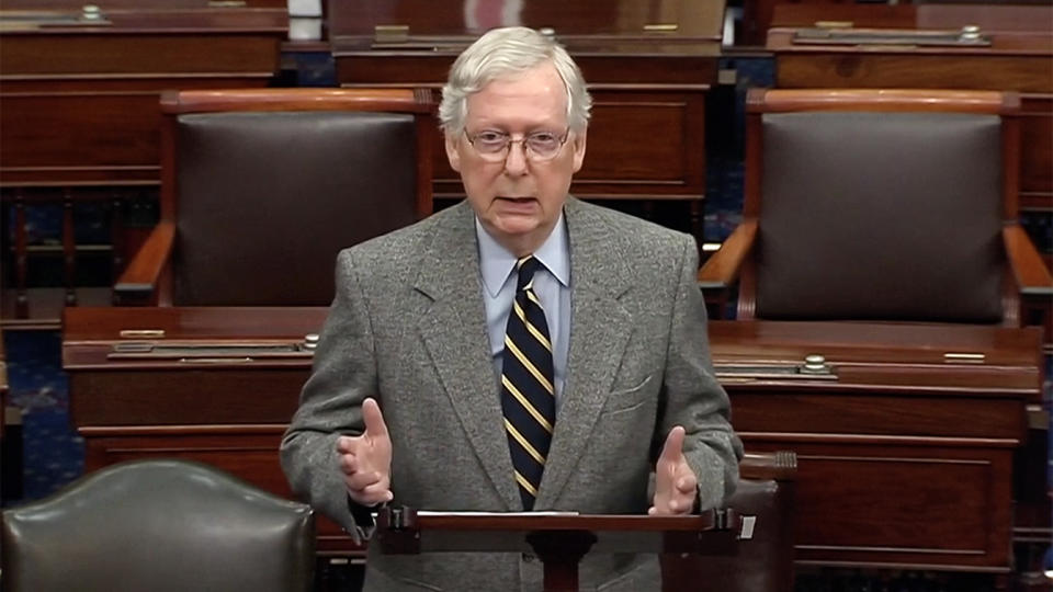 Senate Majority Leader Mitch McConnell speaks on the Senate floor on Jan. 3, 2020. (Screegrab via Yahoo News Video)