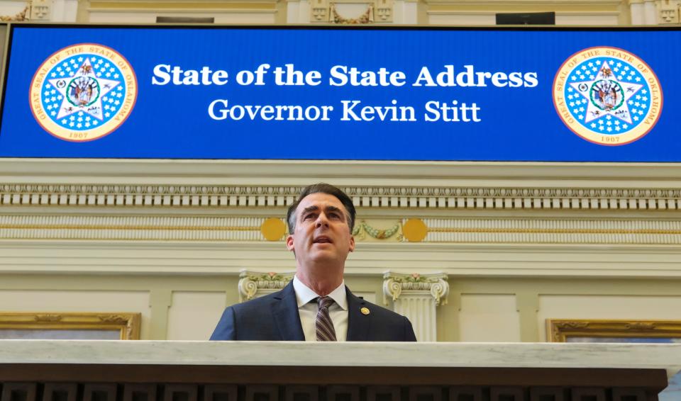 Gov. Kevin Stitt presents his State of the State address to the joint session on the first day of the Oklahoma Legislature this week.