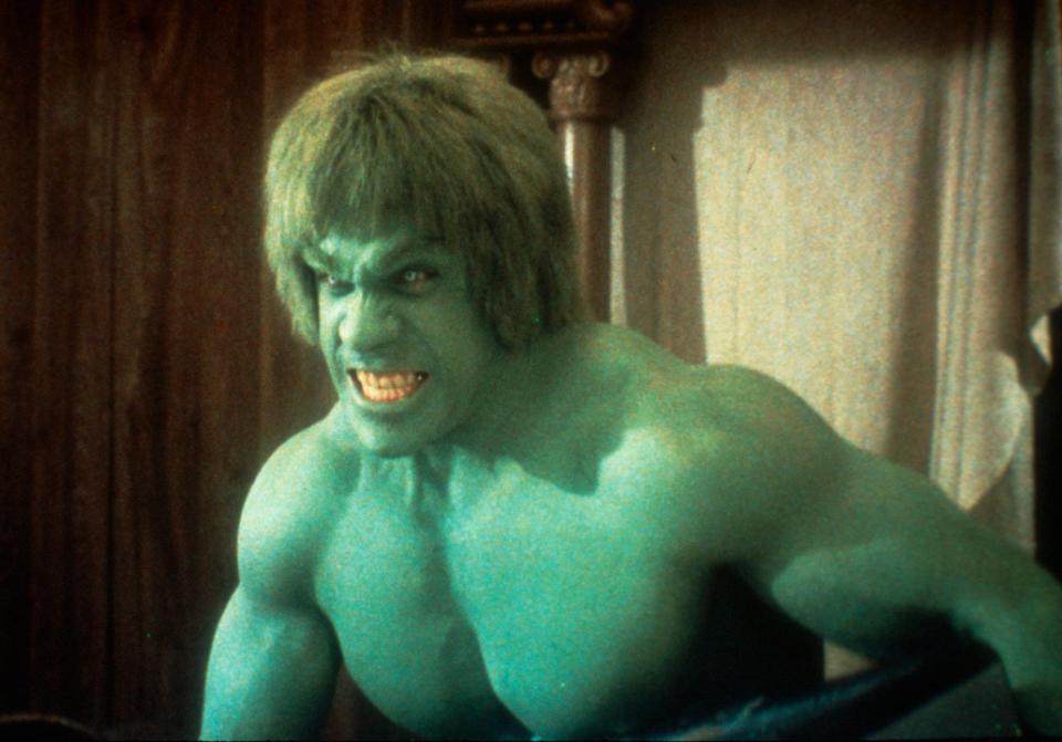 Lou Ferrigno, who played The Incredible Hulk in the 1970s television show "The Incredible Hulk," appears in costume in this 1987 file photo.