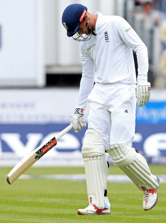 England's Alex Hales walks back to the pavilion after being dismissed for 83 on the first day of the second Test against Sri Lanka in Chester-le-Street, northeast England, on May 27, 2016