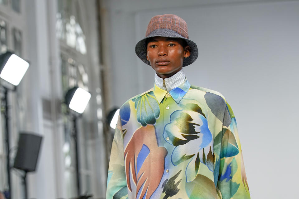 A model wears a creation as part of the Paul Smith men's Spring Summer 2023 collection presented in Paris, France, Friday, June 24, 2022. (AP Photo/Michel Euler)