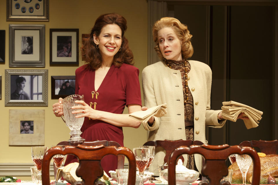 This theater publicity image released by Boneau/Bryan-Brown shows Jessica Hecht, left, and Judith Light in a scene from "The Assembled Parties, playing at the Samuel J. Friedman Theatre in New York. (AP Photo/Boneau/Bryan-Brown, Joan Marcus)