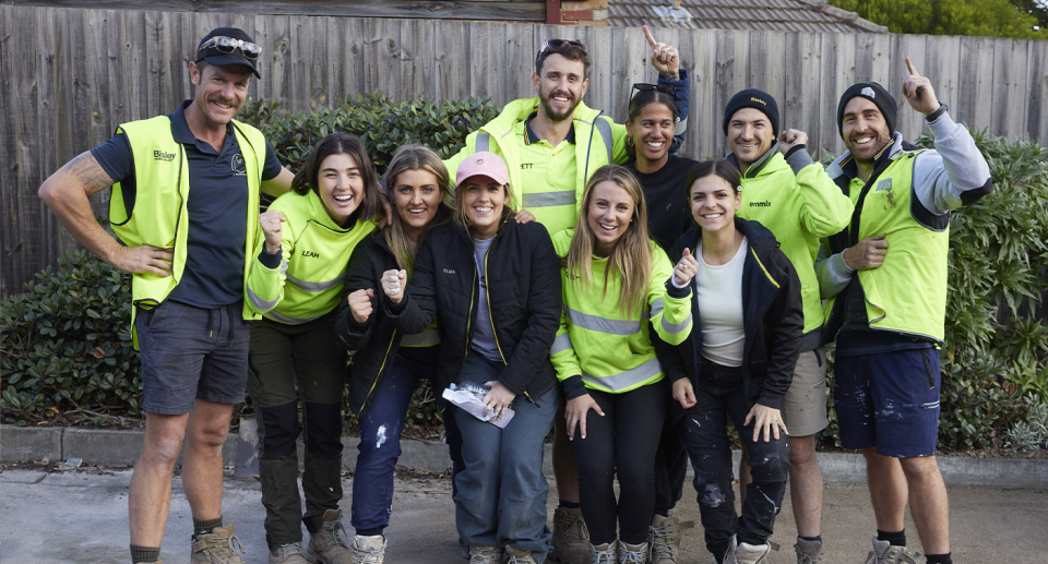 The Block 2023 cast wearing hi-vis.