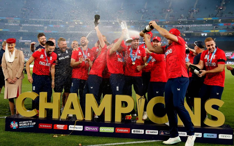 England celebrate victory at the T20 World Cup