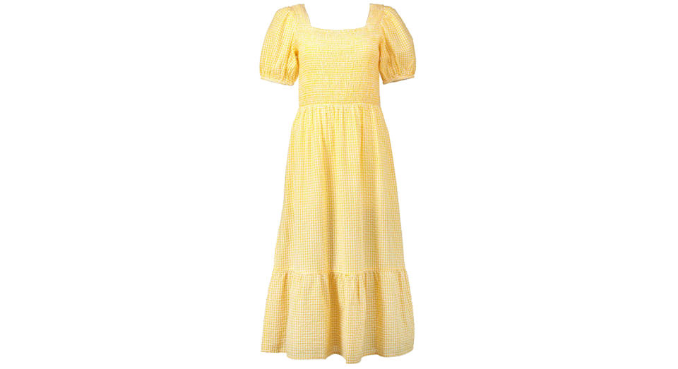 Yellow Gingham Puff Sleeve Dress