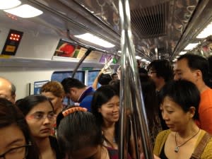 Crowded MRT train