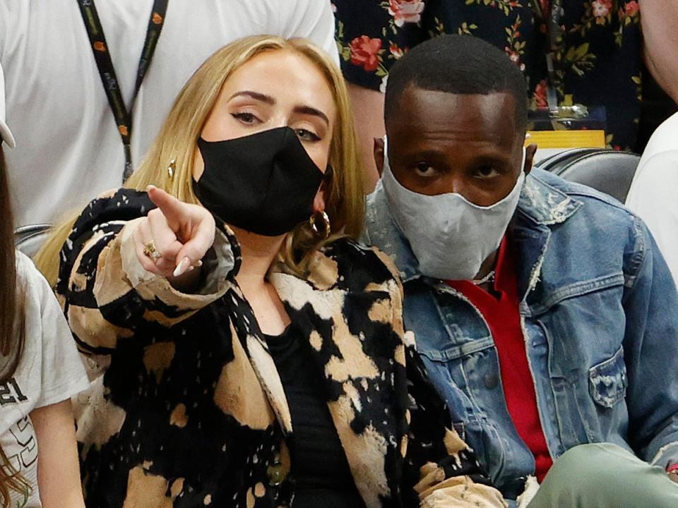 adele and rich paul sitting courtside at the 2021 NBA finals