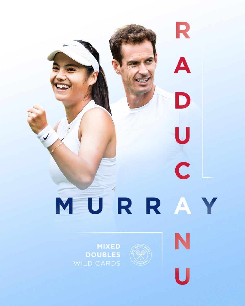 Murray找Raducanu搭檔混雙。（翻攝Wimbledon X）