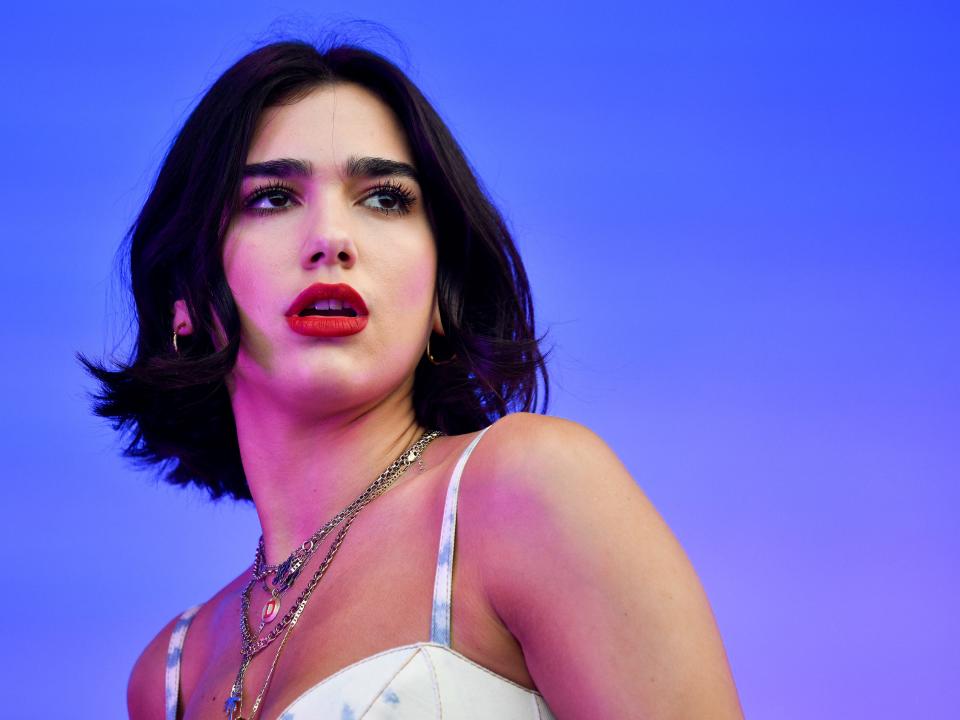 Dua Lipa performs during the Bonnaroo Music and Arts Festival in Manchester, Tenn., Sunday, June 10, 2018.