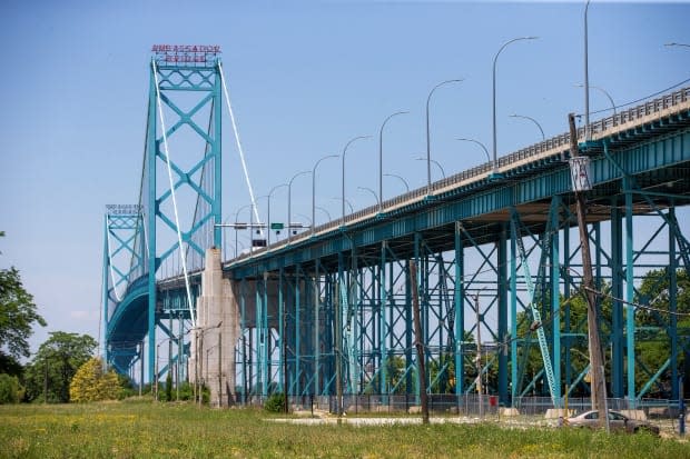 A view of the Ambassador Bridge, a main trade route linking Canada and the United States, as coronavirus disease (COVID-19) restrictions remain in place, in Windsor, Ontario, Canada July 5, 2020. Picture taken July 5, 2020.  (Carlos Osorio/Reuters - image credit)