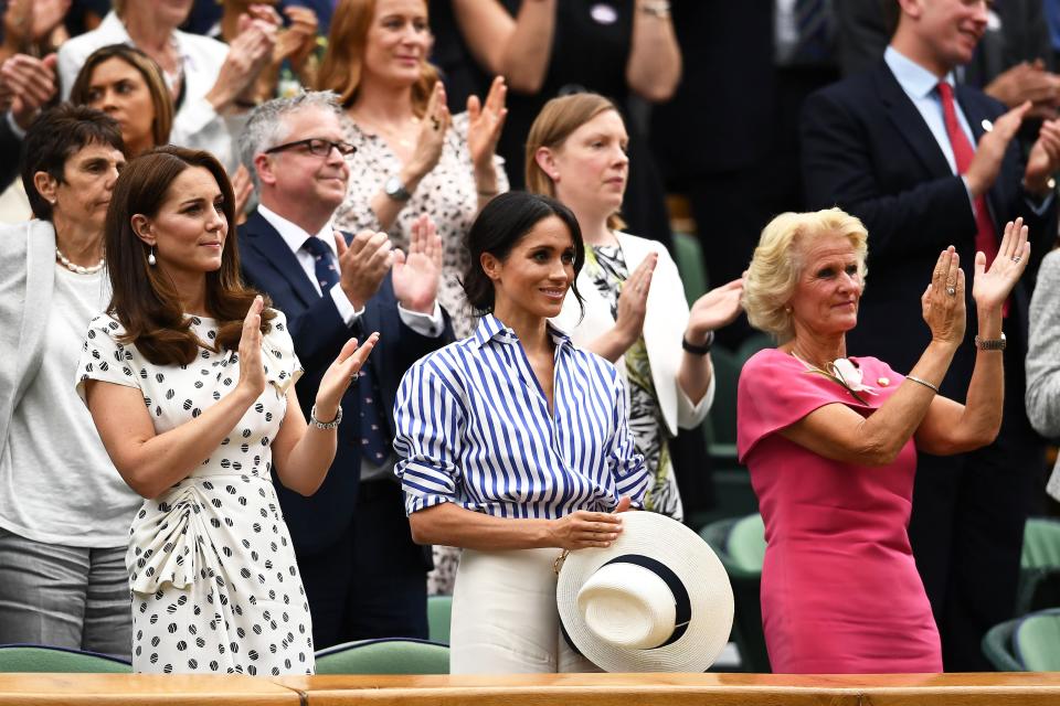 <h1 class="title">Meghan Markle Wasn't Allowed to Wear a Hat at Wimbledon This Year 1</h1><cite class="credit">Clive Mason/Getty Images</cite>