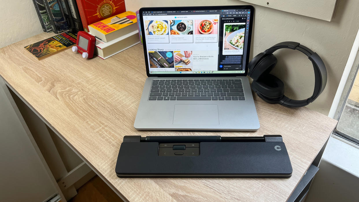  Contour Rollermouse Pro Slim on a desk in front of a laptop (unedited). 