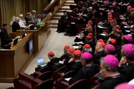 Pope Francis attends the four-day meeting on the global sexual abuse crisis, at the Vatican February 23, 2019. Vatican Media/­Handout via REUTERS