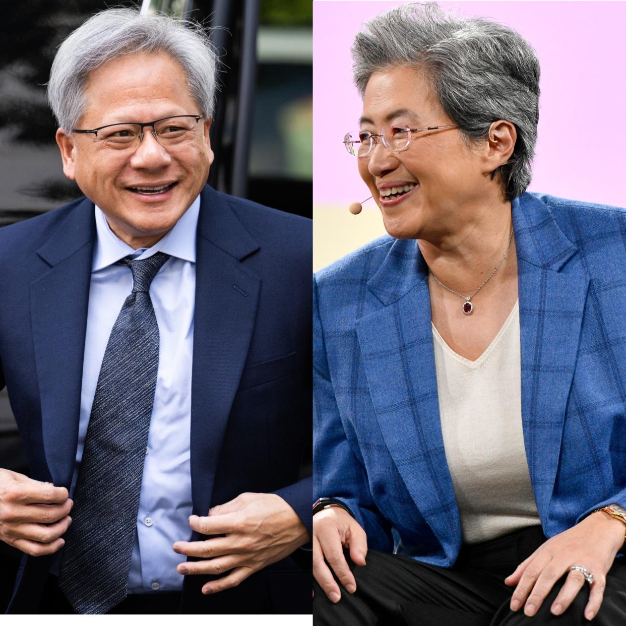 Nvidia CEO Jensen Huang (L) and AMD CEO Lisa Su. (R)
