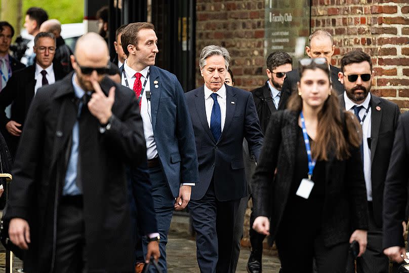 US Secretary of State Anthony Blinken in Leuven, Belgium, on 5 April for talks on EU-US trade and technology cooperation