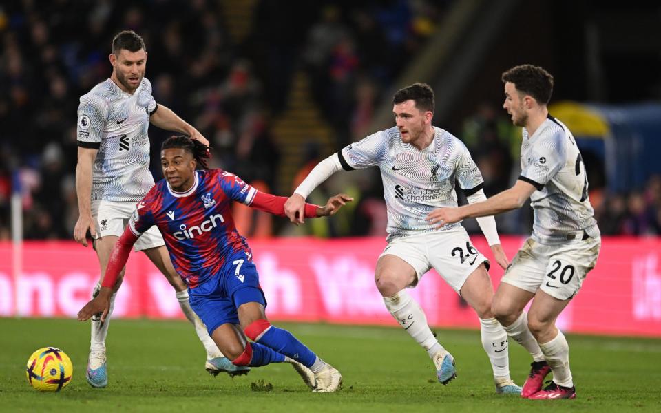 Michael Olise skips away from three Liverpool players - Liverpool's recent top-four charge appears a false dawn after Palace stalemate - Getty Images/Andrew Powell