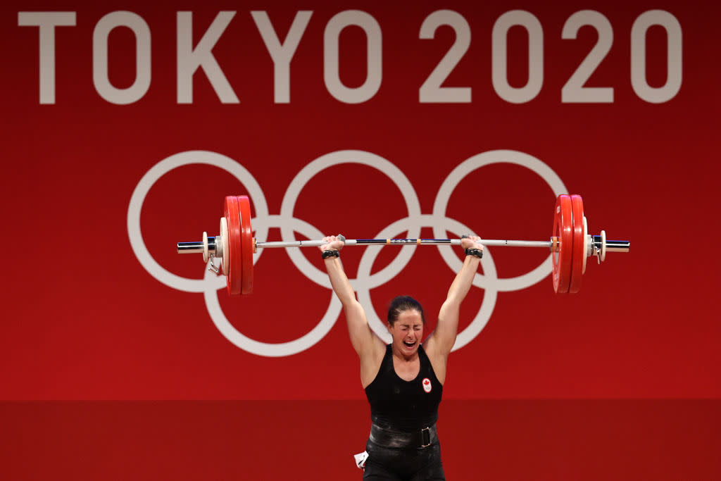 Charron became just the second Canadian woman ever to medal in weightlifting at the Olympics after taking gold in the 64kg event. (Getty Images)