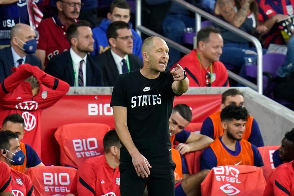 United States head coach Gregg Berhalter directs his players during the first half of a FIFA World Cup qualifying soccer match against Panama, Sunday, March 27, 2022, in Orlando, Fla. (AP Photo/John Raoux)