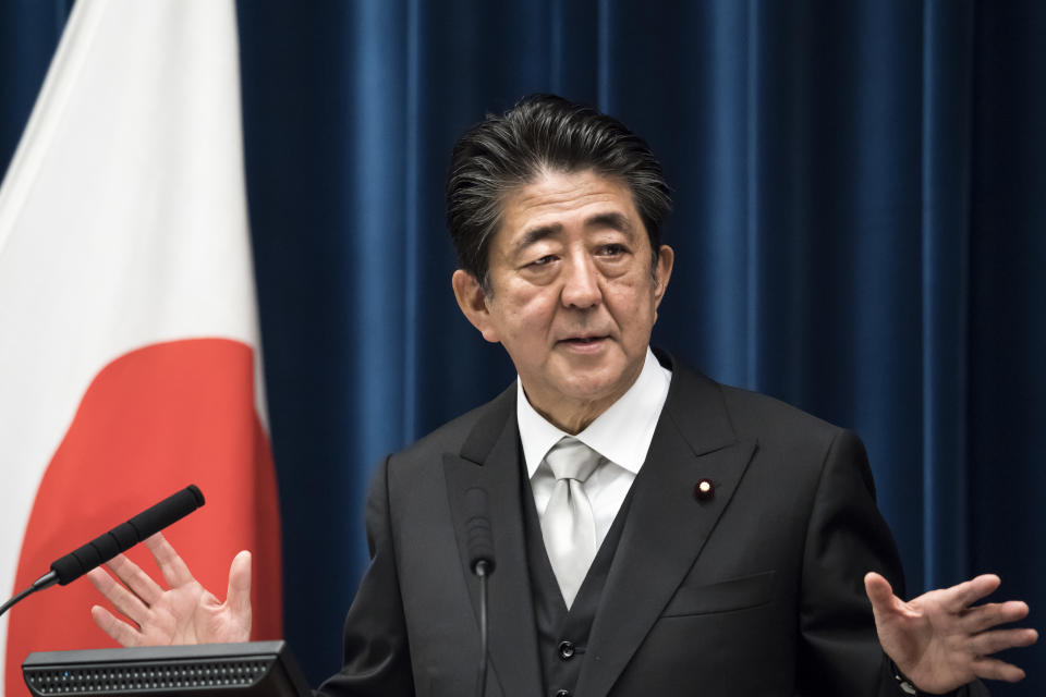 TOKYO, JAPAN - SEPTEMBER 11: Japan's Prime Minister Shinzo Abe speaks during a press conference at the prime minister's official residence on September 11, 2019 in Tokyo, Japan. Abe reshuffled his Cabinet and executives in the ruling Liberal Democratic Party today. (Photo by Tomohiro Ohsumi/Getty Images)