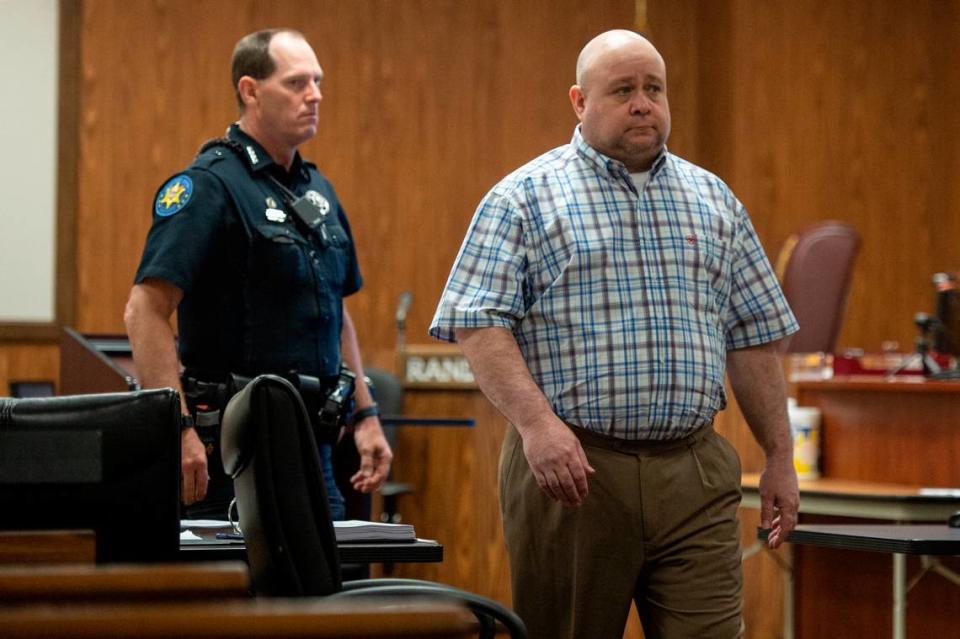 Jeremy Childress walks into the courtroom for his murder trial in the death of his girlfriend in Harrison County Court in Gulfport on Wednesday, June 21, 2023.