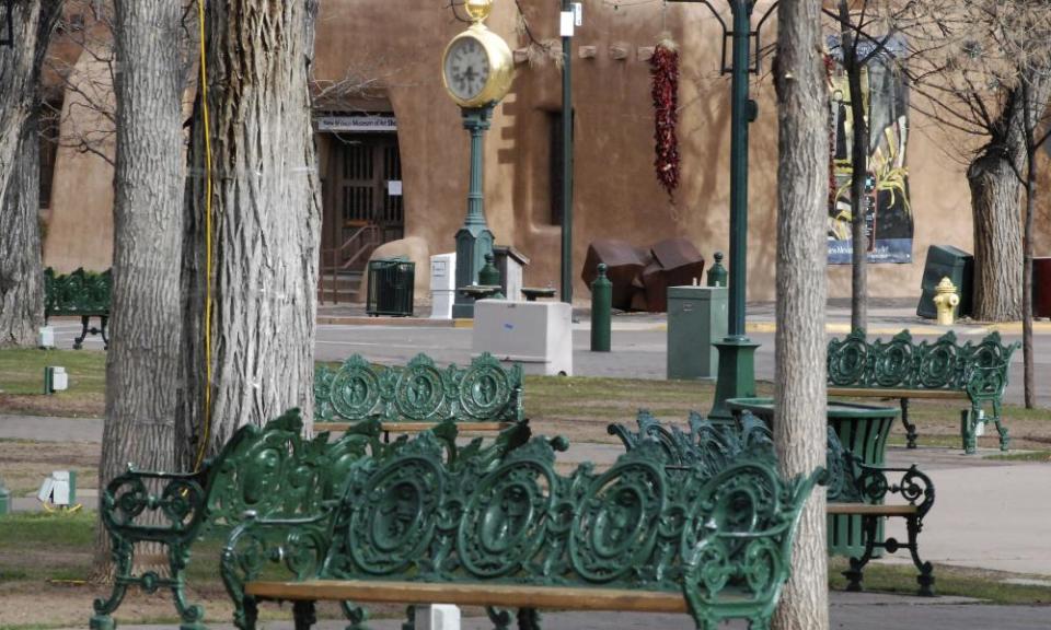 A central plaza and shopping district in Santa Fe.