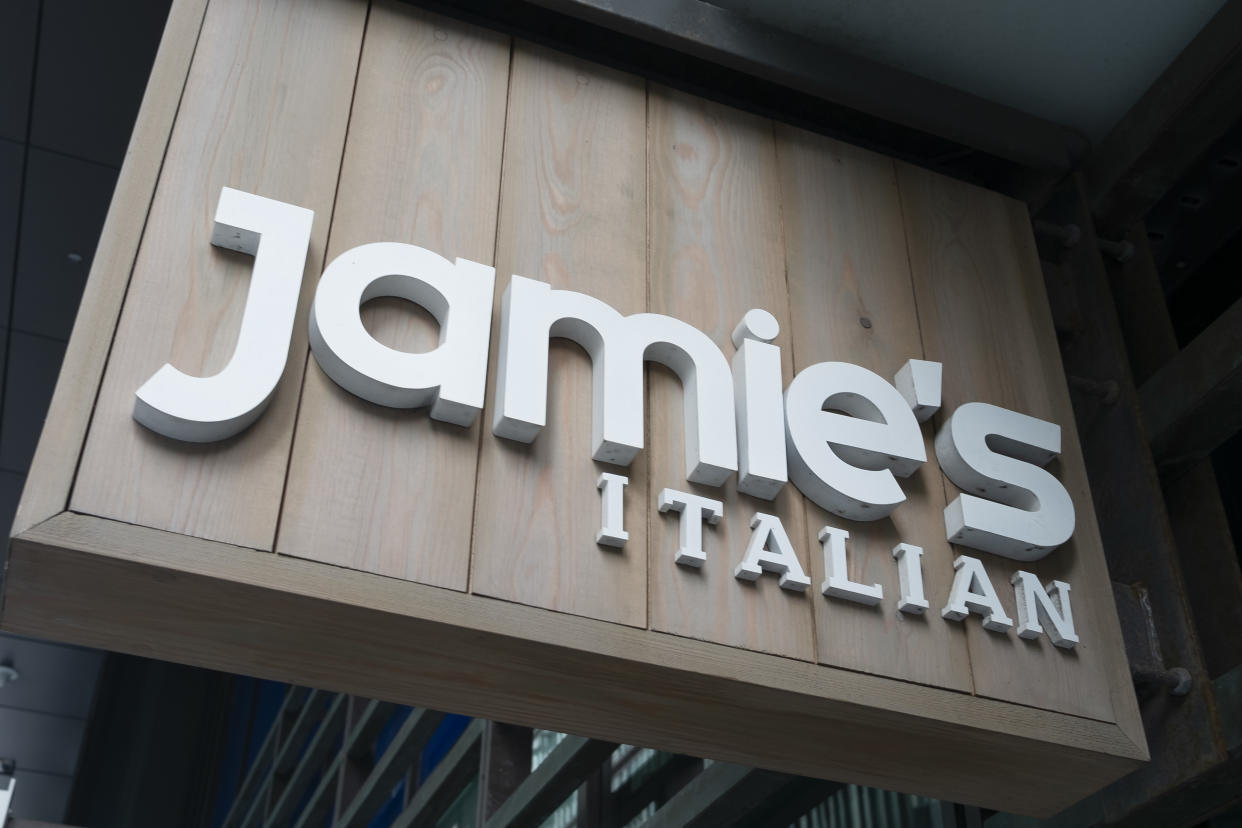 Jamie's Italian sign in London, England, United Kingdom. (photo by Mike Kemp/In Pictures via Getty Images Images)