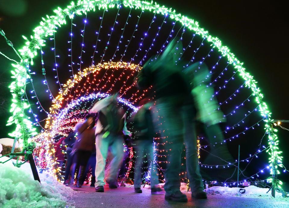 The walk-through caterpillar is a favorite with WPS Garden of Lights visitors (and a popular spot for selfies) at Green Bay Botanical Garden.